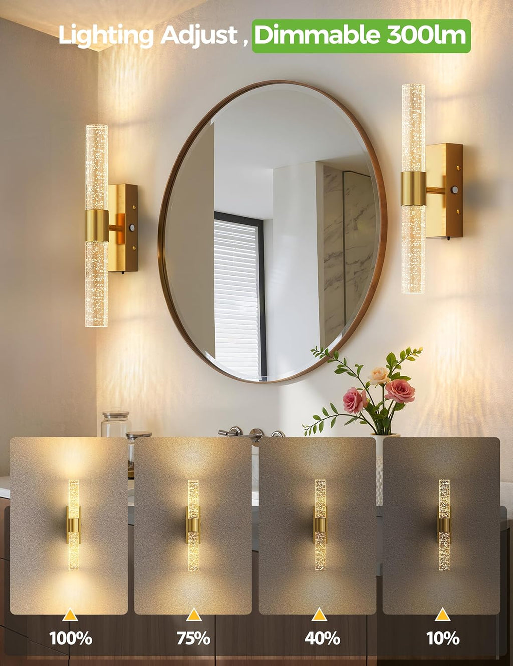 JOFIOS Battery Operated Wall Sconce Set of 2,3CCT,Dimmable,10400mAh,Gold Modern Rechargeable Wall Sconce with Remote,Wireless Wall Lights for Bedroom,Living room,Hallway(15.3 inch)