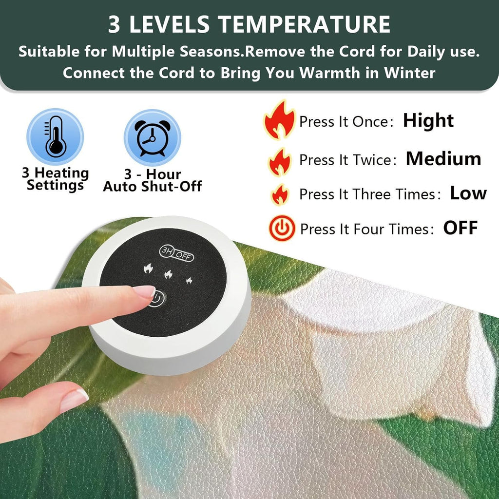 Heated Desk Pad Mouse Pad 31.5x13 Inch PU Leather Desk Mat with 3 Heat Levels Large Mouse Gaming Computer Laptop Mat Jasmine Flowers Green Leaves and Hummingbird