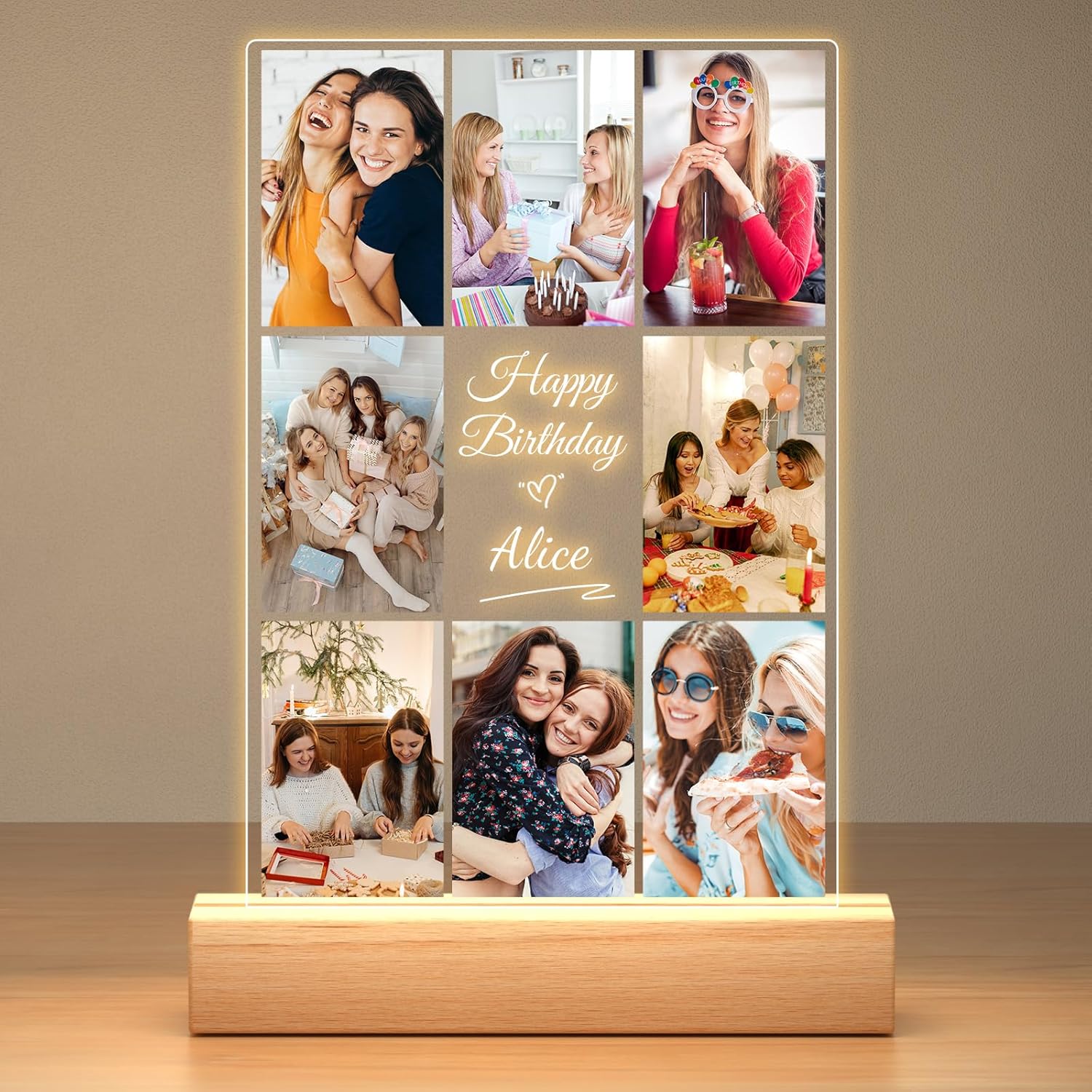 Custom Picture Frames with Photos, Personalized Photo Frame with Night Light, Customized Picture Frame, Personalized Birthday Gifts for Women Men Her Him Best Friends Wife Mom Dad Family Kid Baby