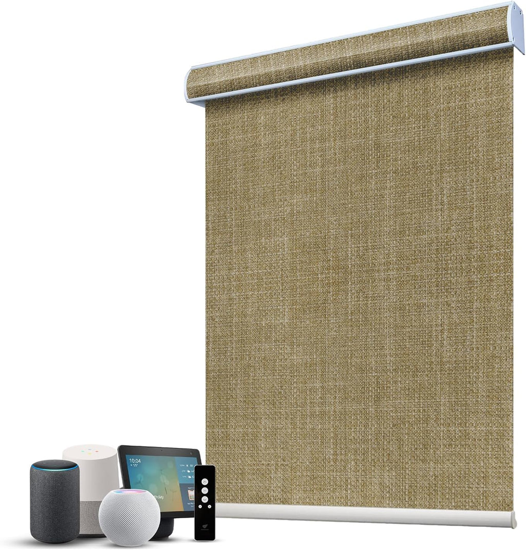 SmartWings Motorized 100% Blackout Shades Blinds, Custom Size, Cordless Window Shades with Rechargeable Battery, Work with Matter/Apple HomeKit, Alexa, Thread/Zigbee, Remote Optional, Vigor Wheat