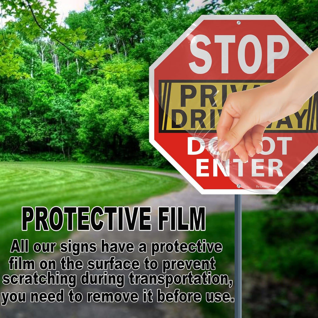 Stop Sign, Do Not Enter Private Driveway Sign, 12" x 12" x 0.04" Reflective Aluminum sign, Fade Resistant Durable UV and Octagon Shaped, Easy Mounting 2Pack