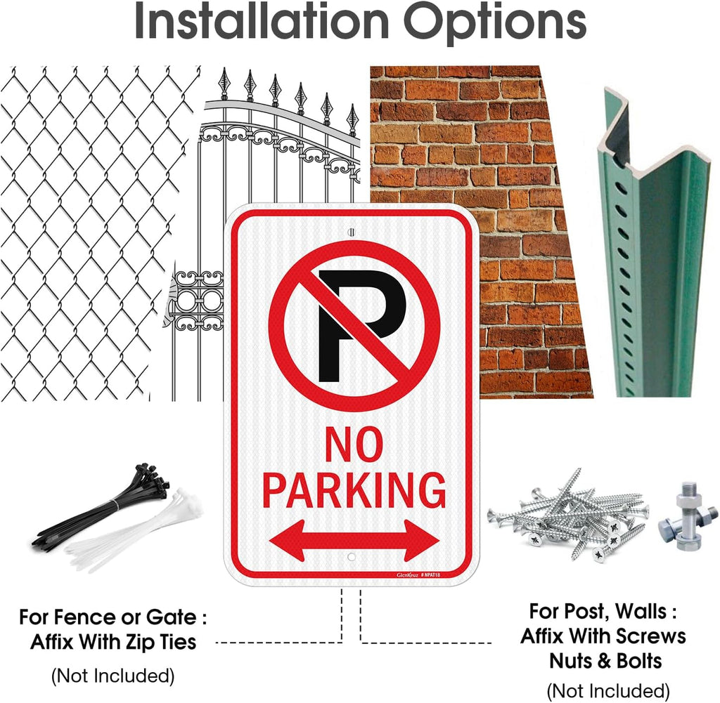 GicnKeuz Large No Parking Sign With Symbol With Arrows, 18x12 Inches No Parking Sign, Engineer Grade Reflective Aluminum, Fade Resistant/Waterproof, Indoor or Outdoor Use (2-Pack)