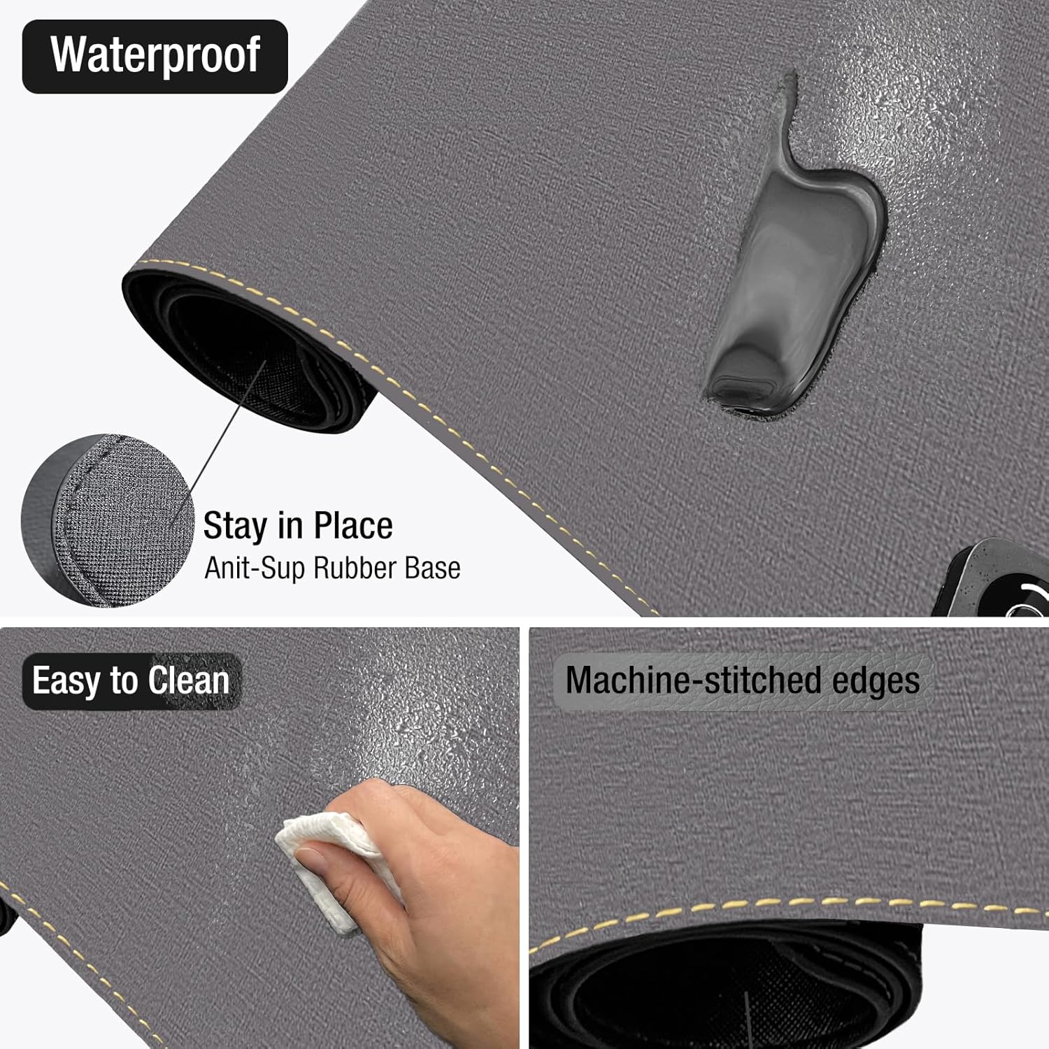 Onlytop Heated Desk Pad & Mouse Pad – Adjustable Temp & Auto Shut-Off, Large Waterproof Leather Warm Desk Mat with Non-Slip Base for Cold Office Winter Use (Gray, 31.5" x 13")