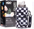 H2O Capsule 2.2L Half Gallon Wide Mouth Water Bottle with Storage Sleeve and Removable Straw - Hydration Tracker Jug with Measurements Marked – Shatterproof BPA-Free, (Check Mate)