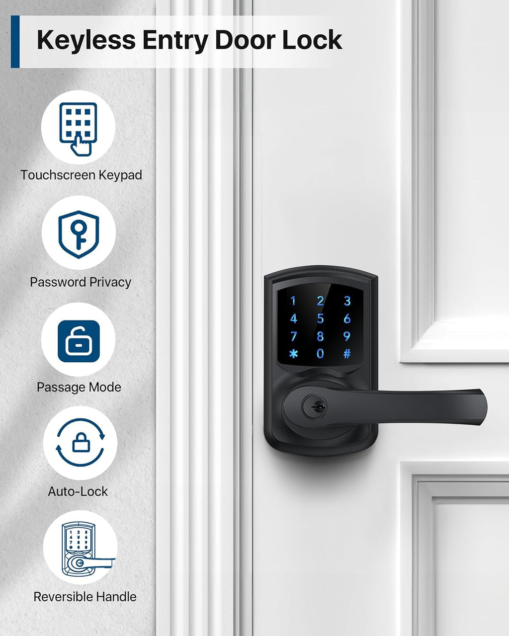 HIDALIFE Keyless Entry Door Lock with Keypad and Handle for Front Doors, Touchscreen, Anti-peep Password, Auto-Locking, Matte Black 4 Pack