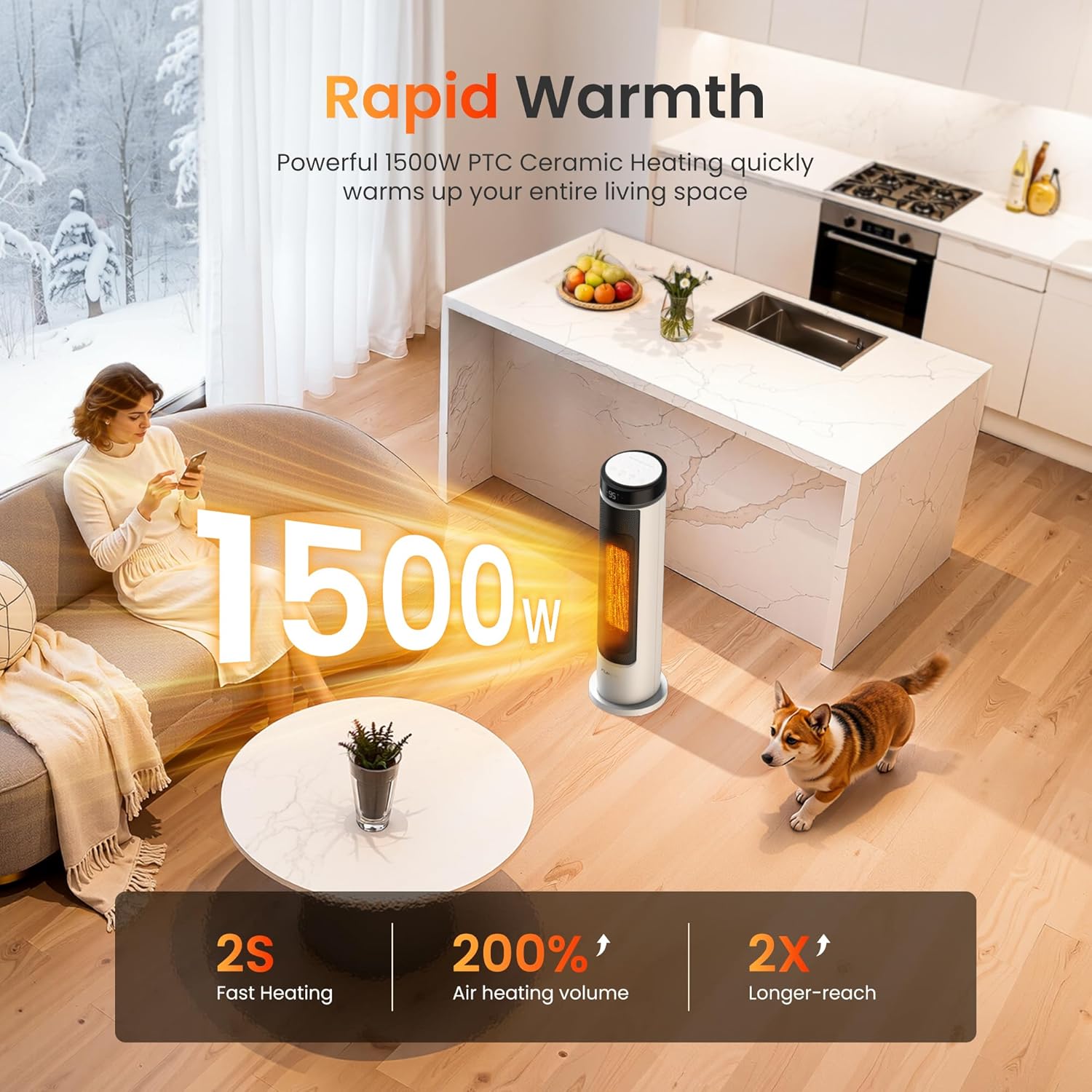 Space Heaters for Indoor Use Large Room, 1500W Portable Electric Heater with Remote, 5 Modes, Safety Protection & Child Lock, 12H Timer, Oscillation Heater for Bedroom Home Office White 1Pack