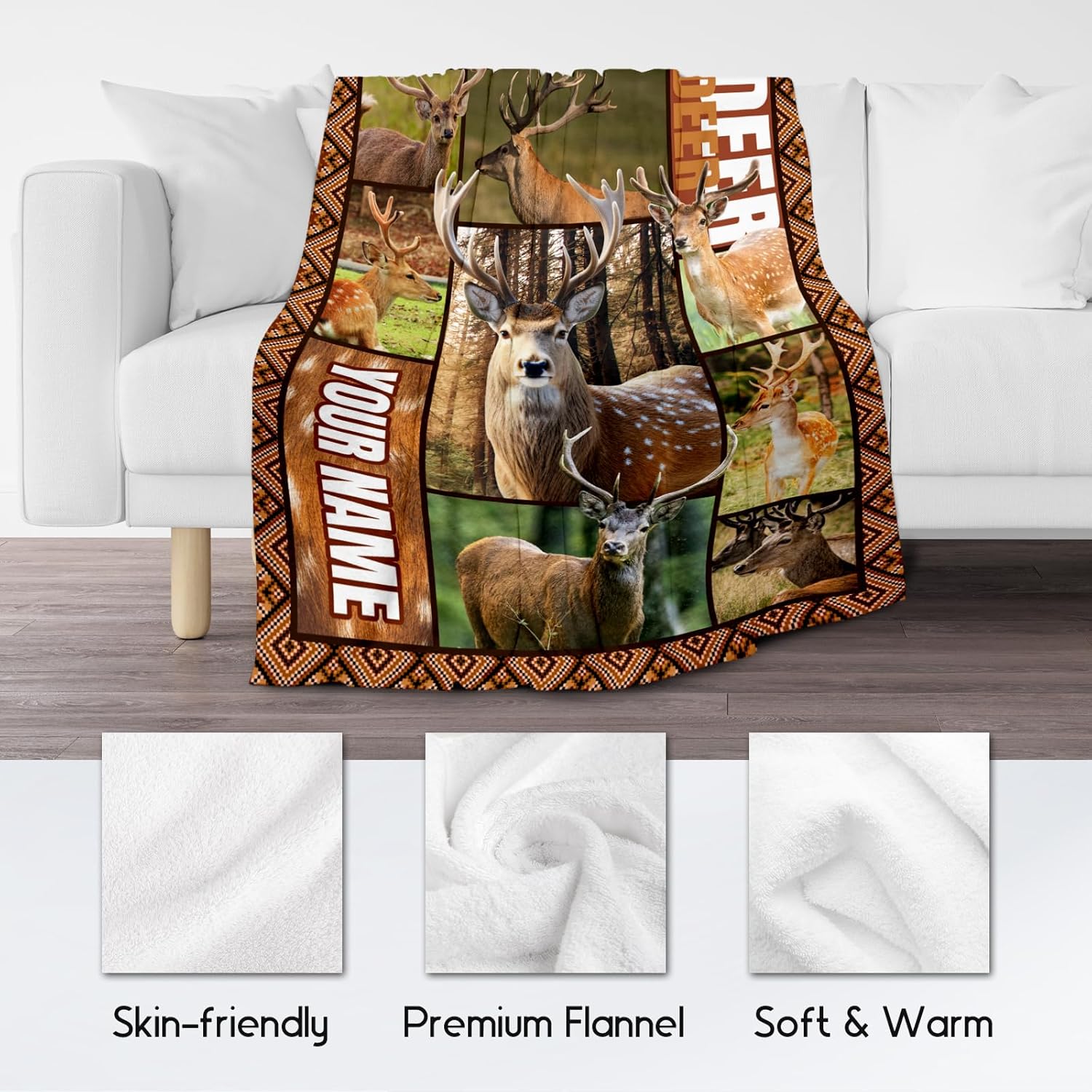 Personalized Blankets for Adults, Custom Deer Blanket Gifts for Men Boys, 50"x60" Forest Western Throw Gift for Hunters - Soft, Fuzzy & Cozy Deer Throws Farmhouse Decor
