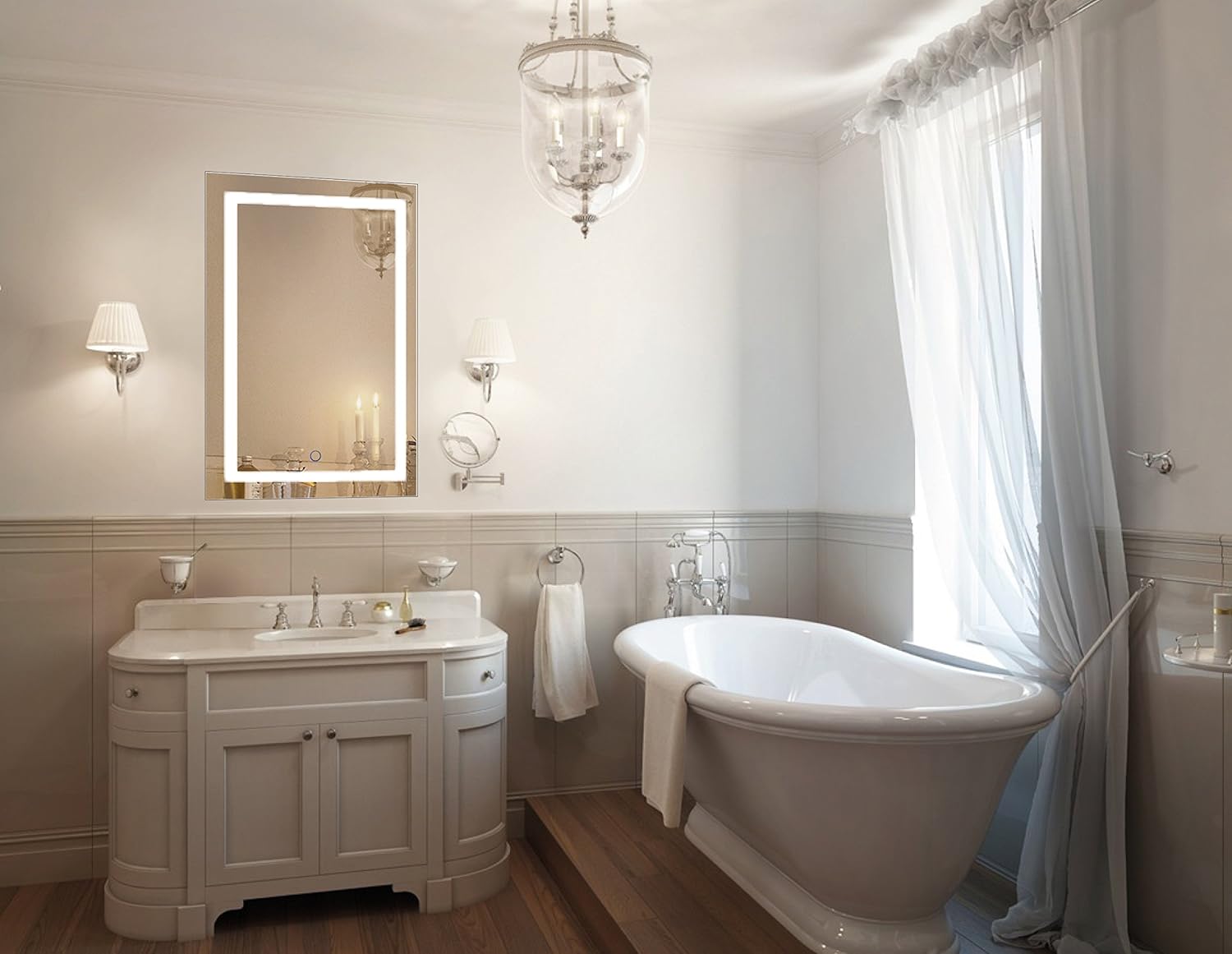Krugg | 24 Inch X 36 Inch LED Bathroom Mirror | Lighted Vanity Mirror Includes Dimmer & Defogger | Wall Mount Vertical or Horizontal Installation