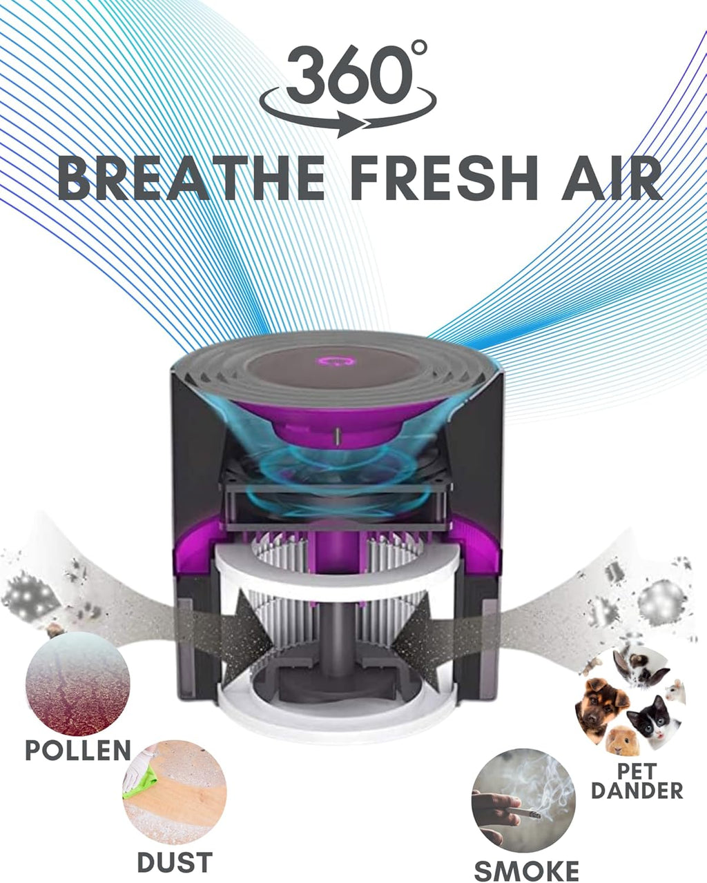 MEGAWISE H13 HEPA Air Purifier for Home & Office, Desktop Air Cleaner with True HEPA Filter, Ultra-Quiet, Compact Design – EPI810 (Black, No Light)