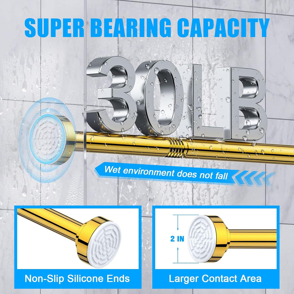 TEECK Shower Curtain Rod, 32-104 inch Adjustable Spring Tension Curtain Rod, Never Rust Anti-Slip Shower Curtain Rod for Bathroom, No Drilling, Never Collapse, Easy to Use, Gold
