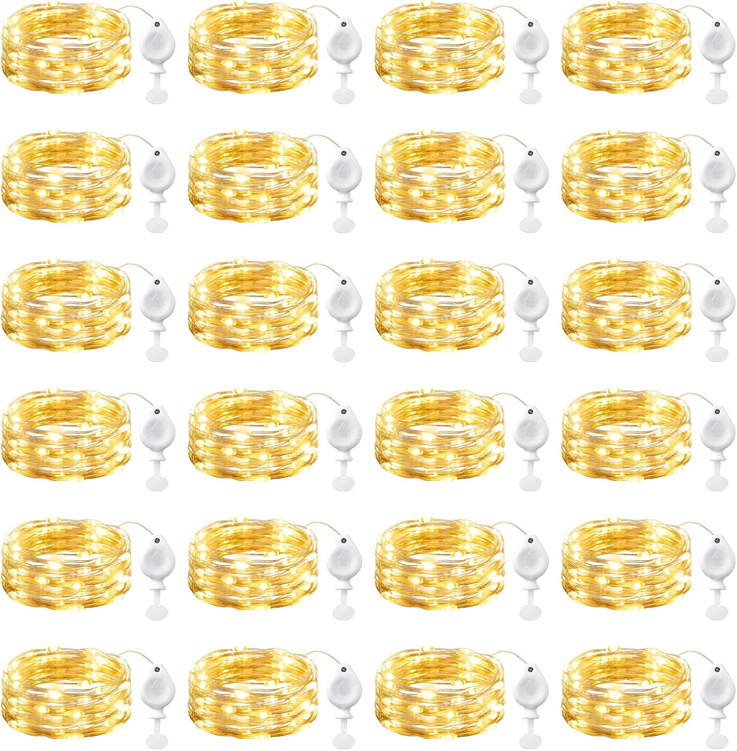 Brightown 24 Pack LED Fairy Lights Battery Operated String Lights, 7ft 20LED Waterproof Silver Wire String Lights, Firefly Starry Moon Lights for Mason Jars DIY Christmas Wedding Party Bedroom