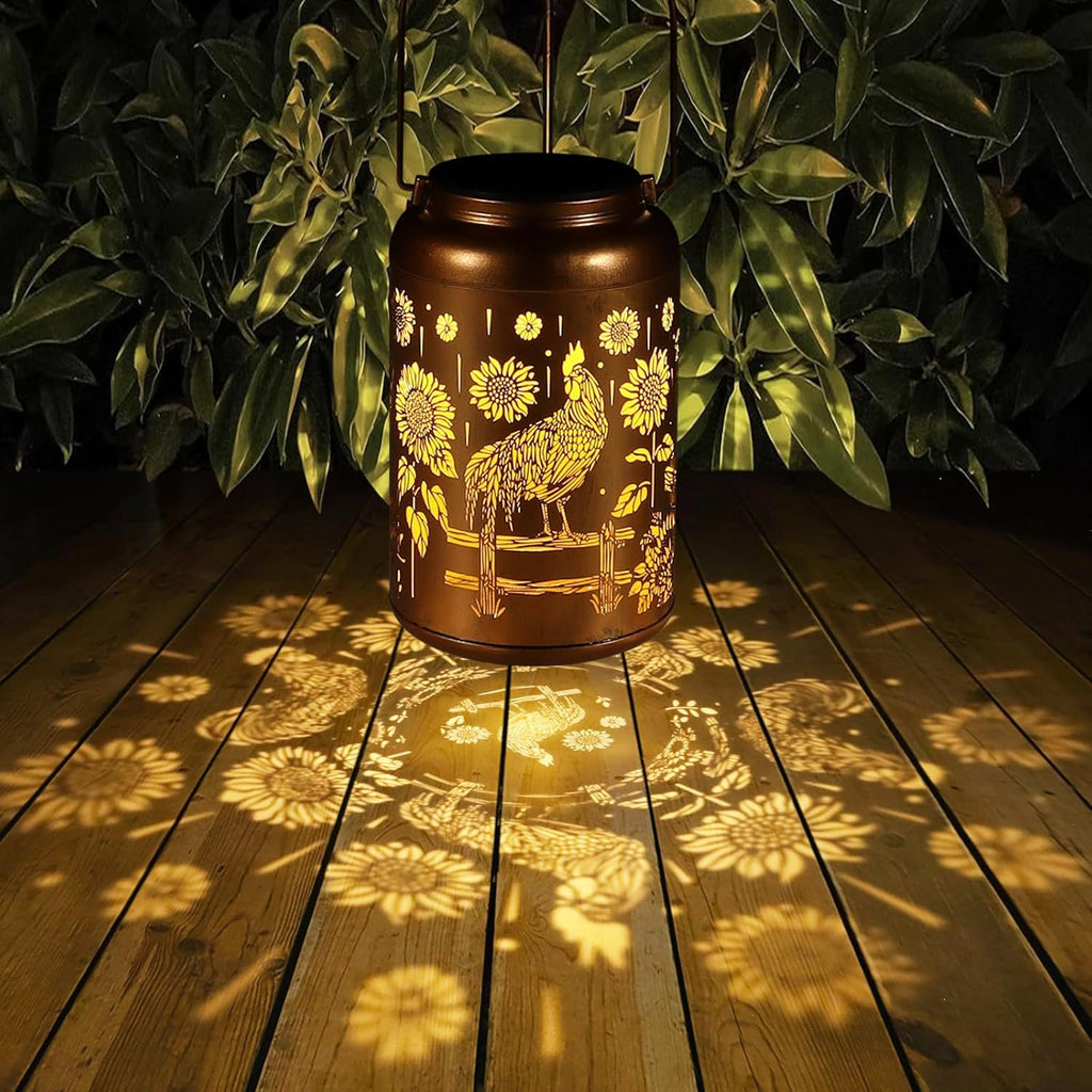Solar Lanterns Outdoor Waterproof Hummingbird Garden Decor Christmas Gifts for Women Mom Grandma Hanging Lights Metal Decoration Outside for Yard, Patio,Backyard,Porch(Rooster)