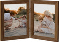 Axeman 6x8 Double Picture Frame - Solid Oak Wood Vertical Hinged 6x8 Photo Frame 2 Opening Folding Family Frames Collage With Real Glass for Tabletop Displa, Hanging Hardware Included | Walnut