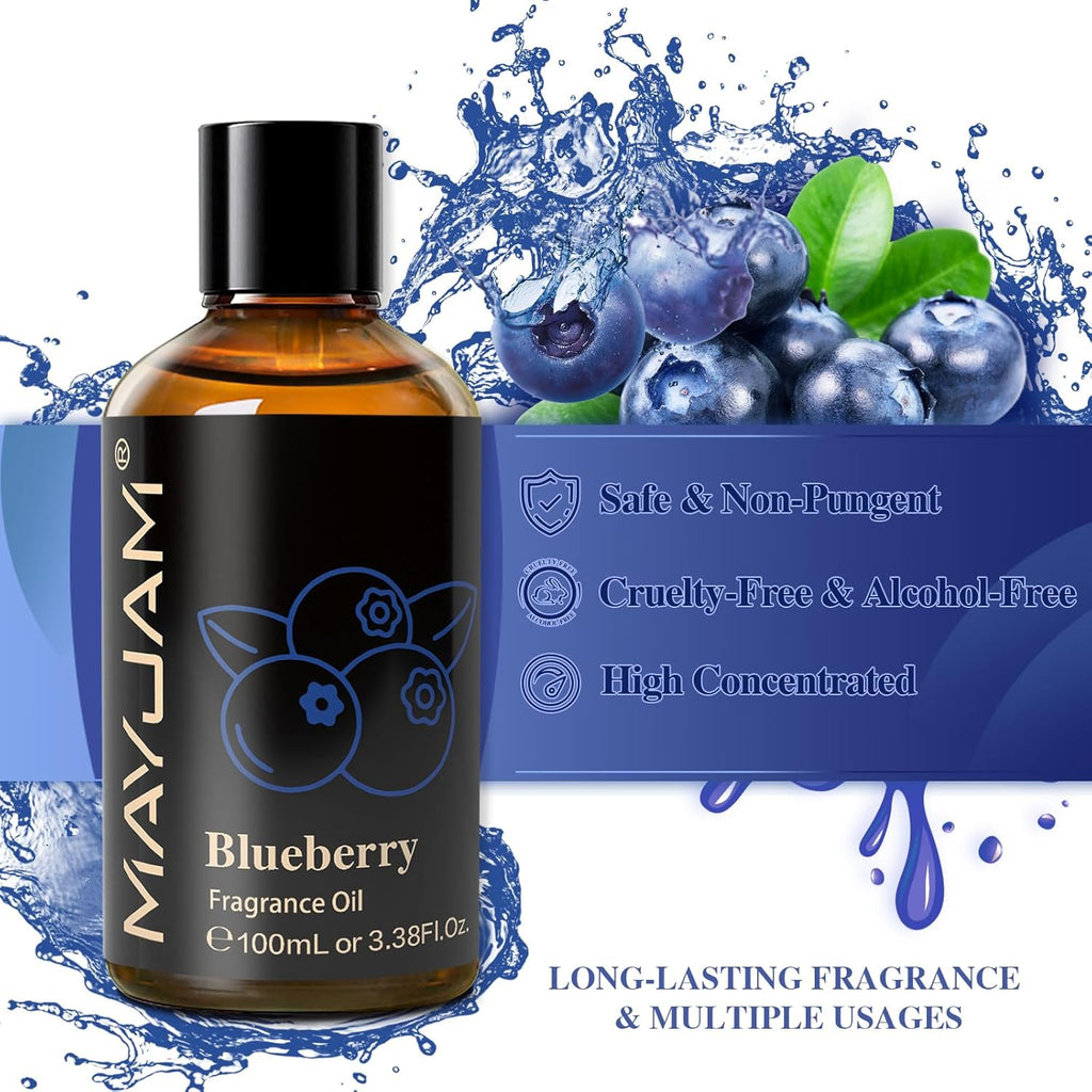 MAYJAM 100ML/3.38FL.OZ Blueberry Fragrance Oils with Glass Dropper, Essential Oils for Diffusers for Home, Long Lasting Scented Oils for Diffusers Soap Candle Making