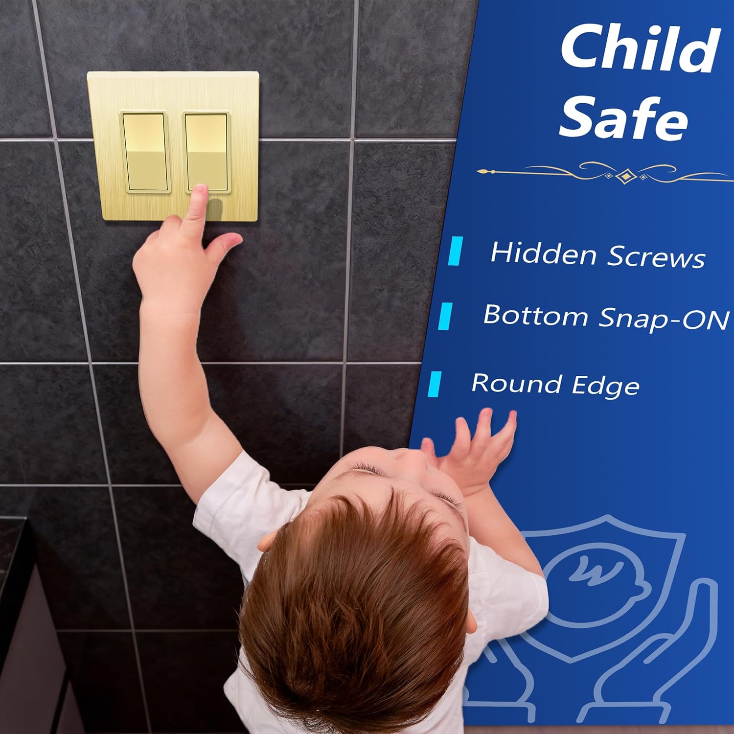 LIDER Matte Finish Decorator Switch Cover, Screwless Wall Plate, Mid-Size 2-Gang 4.88" x 4.92", Unbreakable Polycarbonate Thermoplastic, UL Listed, LSWP-32M-GD, Gold