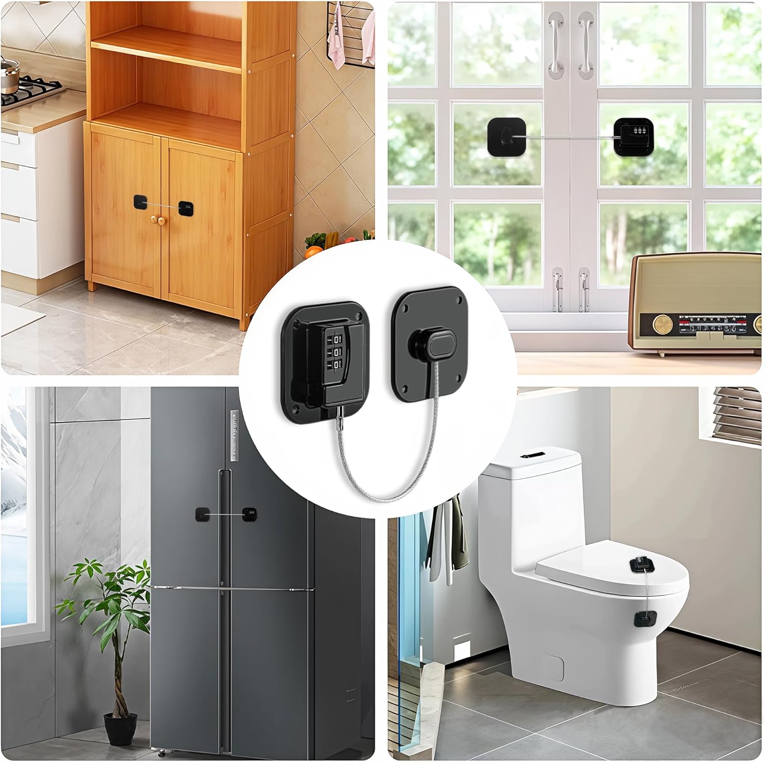 Refrigerator Lock - Heavy Duty Fridge & Freezer Safety Latch for Babies & Toddlers, Easy Install Kitchen Cabinet Lock (Black, 1)
