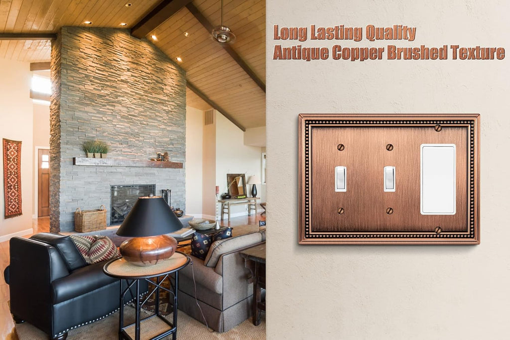 Henne Bery Sunken Pearls Heavy Duty Decorative Wall Plate Switch Plate Outlet Cover (Double Toggle/Single Decorator, Antique Copper)
