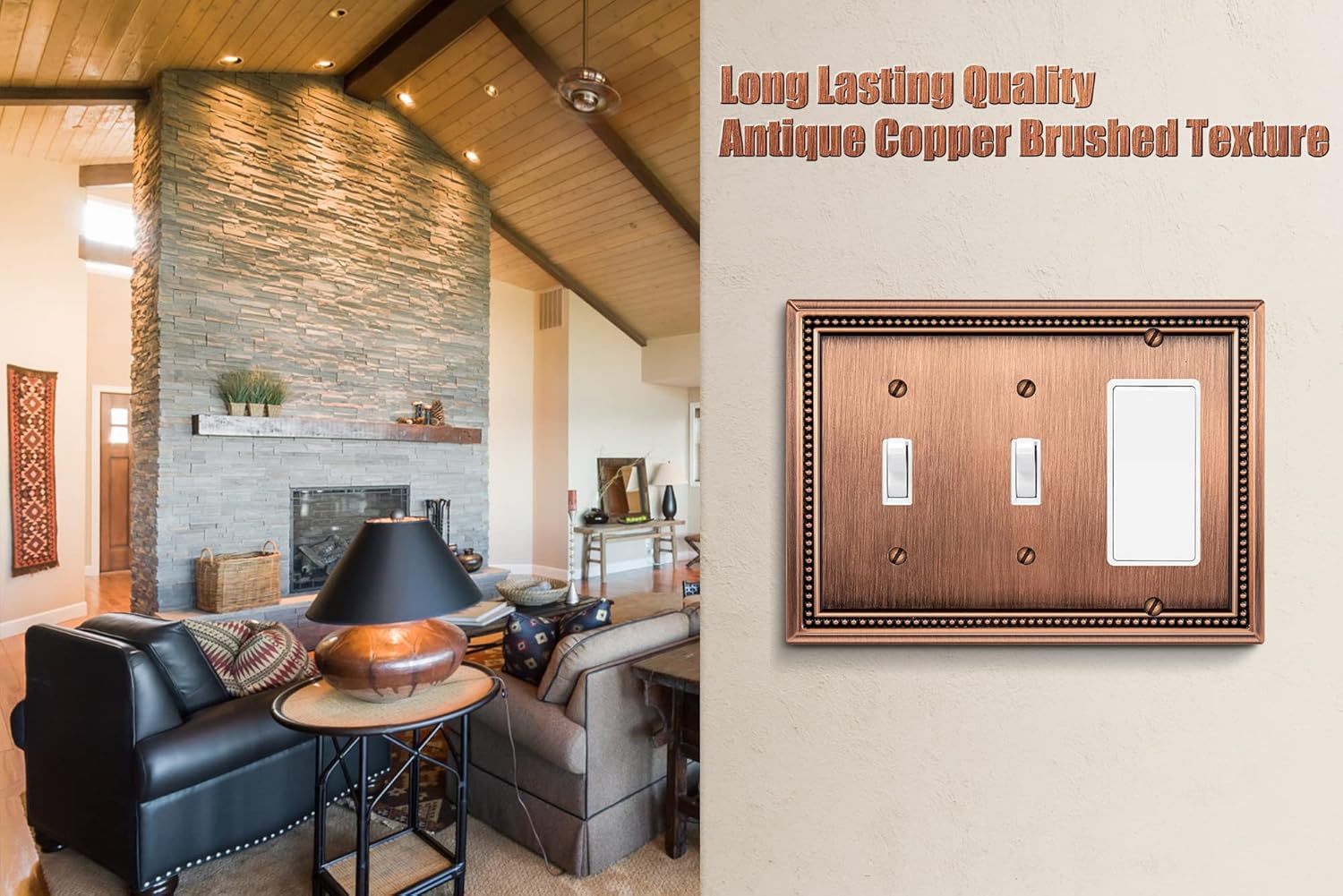 Henne Bery Sunken Pearls Heavy Duty Decorative Wall Plate Switch Plate Outlet Cover (Double Toggle/Single Decorator, Antique Copper)