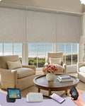 Graywind Smart Coupled Roller Shades Compatible with Alexa Google Custom Size Extra Large Motorized Blinds for Windows(Light Coffee)