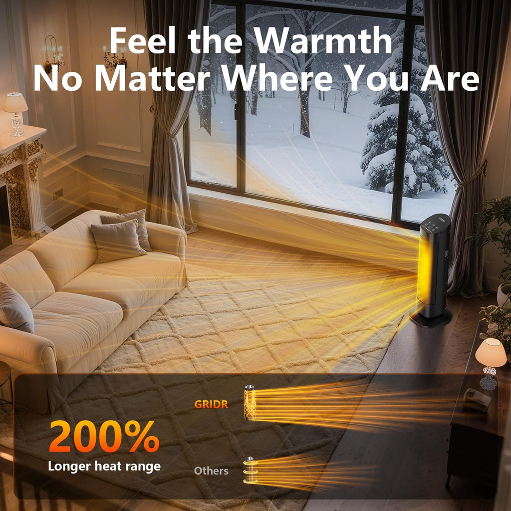 Space Heater Large Room, 23" Space Heaters for Indoor Use, 1500W PTC Ceramic Electric Heater with Thermostat and Remote, 80° Oscillation,12H Timer,Quiet Portable Heater for Office Bedroom Silver