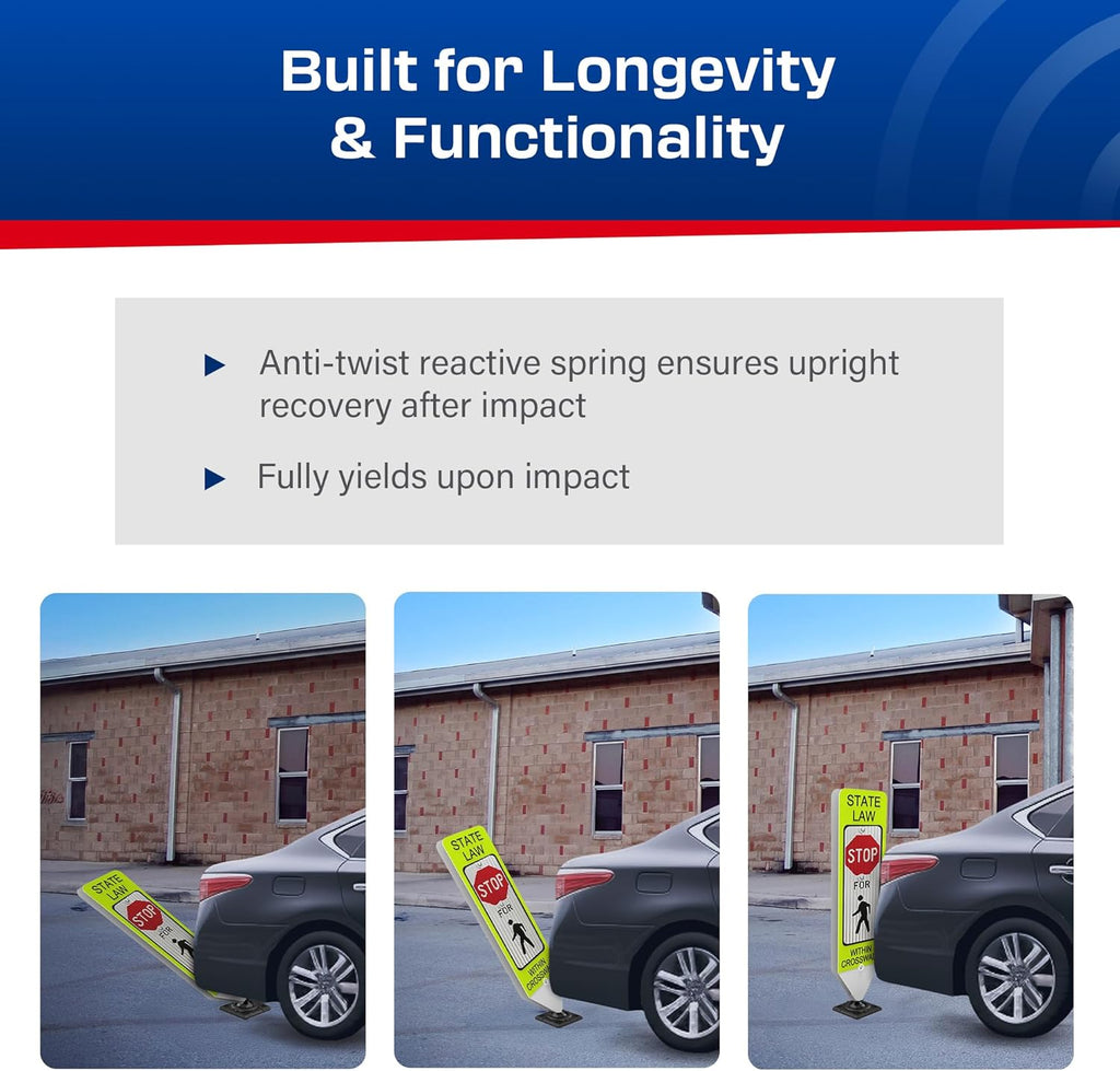Impact Recovery - In-Street Pedestrian Crossing Signs - Street Sign - Road Safety Stop Sign with Surface Mount Base