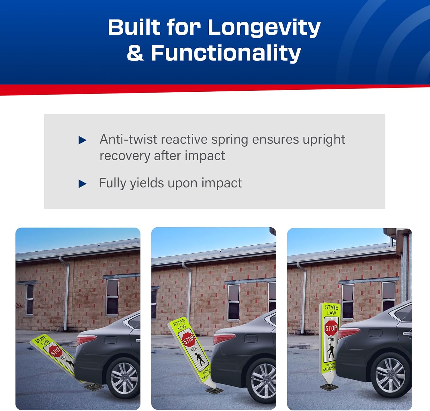 Impact Recovery - In-Street Pedestrian Crossing Signs - Street Sign - Road Safety Stop Sign with Surface Mount Base