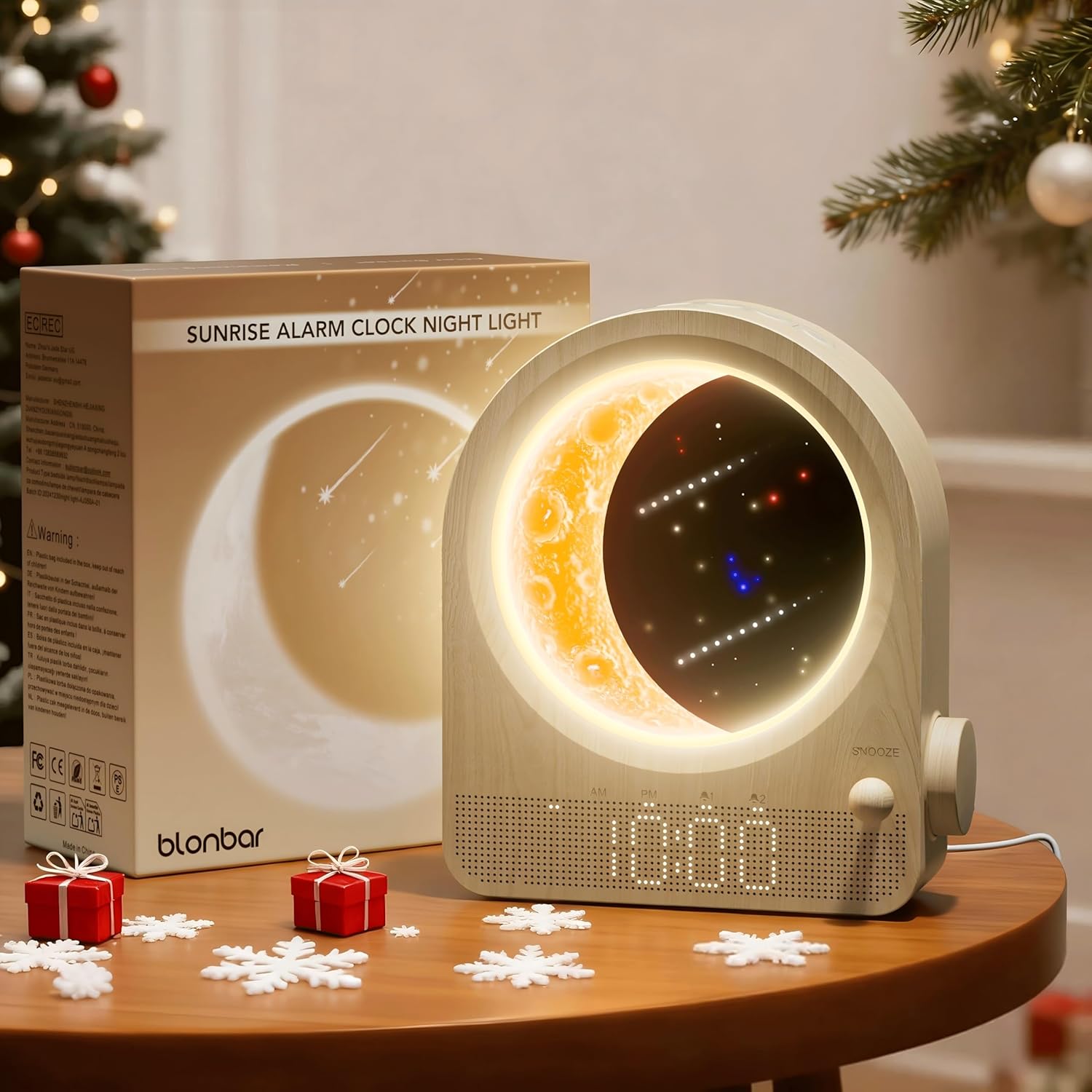 Sunrise Alarm Clocks for Bedrooms, Stepless Dimmable Moon Lamp Dual Alarm Clock Wake Up Light with 12Levels Volume for Heavy Sleepers, 10 Natural Sounds with Timer, Gifts for Women