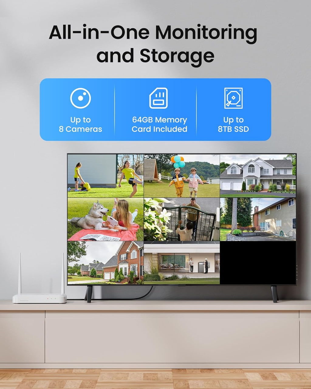 ZOSI 2K Wi-Fi 6 Security Camera System,4pcs 3MP Plug-in Metal WiFi Cameras Indoor Outdoor,AI Person Detection,Color Night Vision,2 Way Audio,8CH 4K NVR with 64GB Memory Card for Motion Recording