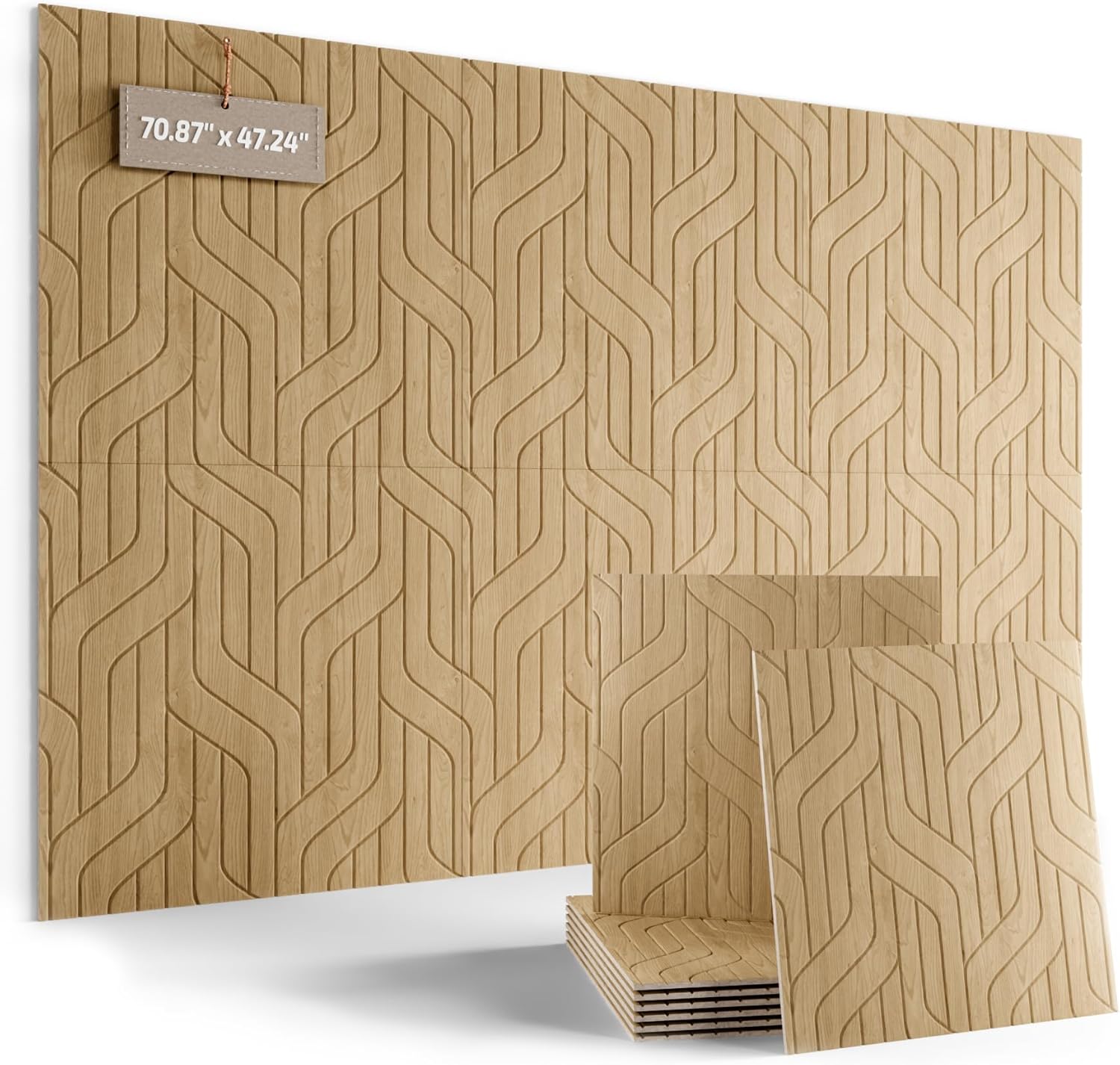 Large Felt Bulletin Board,Cork Board Alternative 70.87'' x 47.24'' Art Acoustical Wall Panels-6 Pack with 60 Adhesive Tabs,for Recording Studio/Home Offices-Natural Oak/Artistic