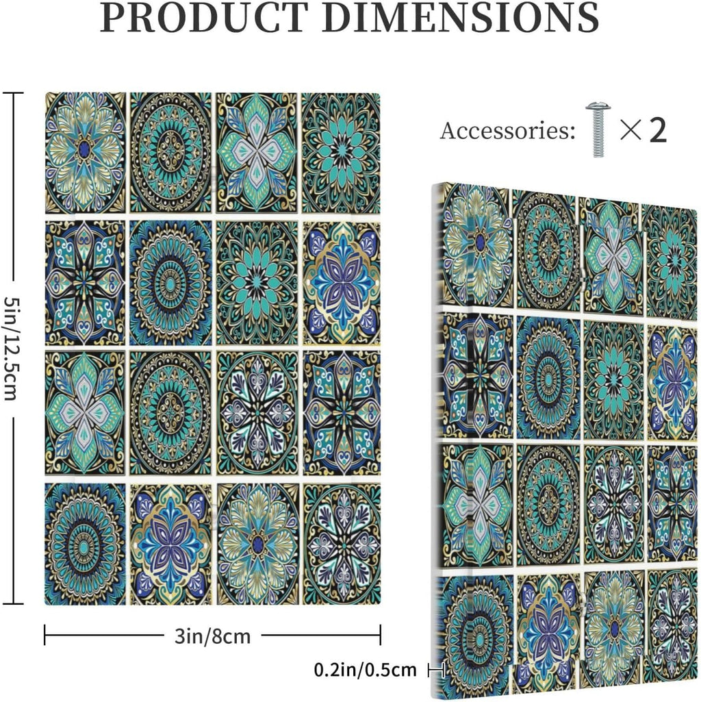 Light Switch Cover Plate Mandala Decorative Rustic Vintage Turquoise Pattern 1 Gang No Device Blank Electrical Wall Plates Faceplate Decorative Switch Plate for Bedroom Bathroom Decor