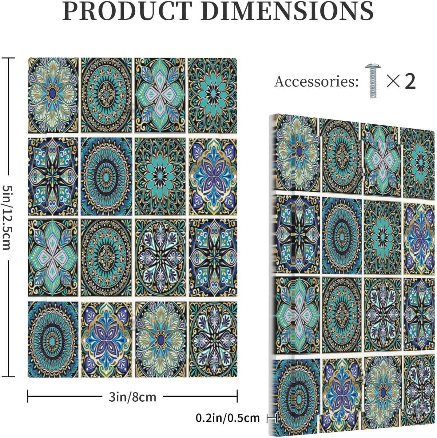 Light Switch Cover Plate Mandala Decorative Rustic Vintage Turquoise Pattern 1 Gang No Device Blank Electrical Wall Plates Faceplate Decorative Switch Plate for Bedroom Bathroom Decor