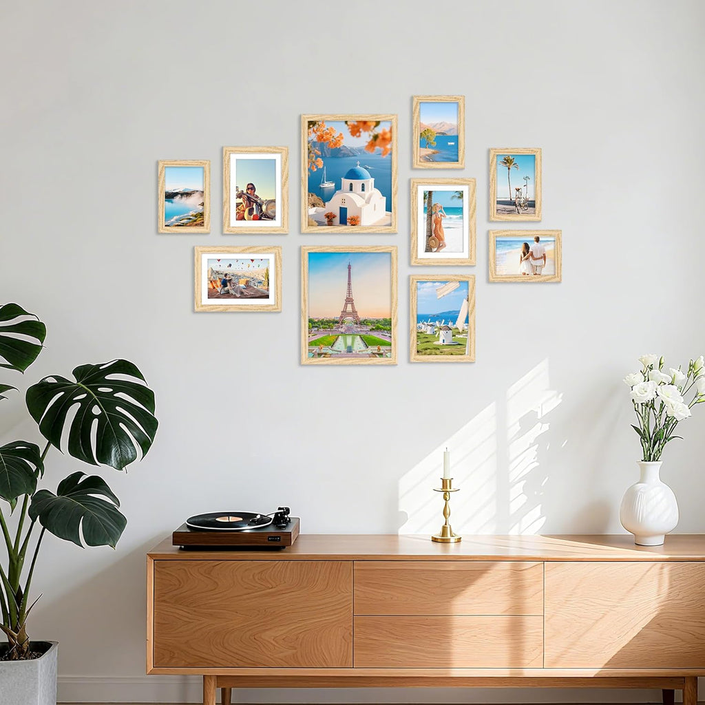 decorUhome Picture Frames Collage Wall Decor for Photo Gallery Display, Assorted Picture Frames set of 10 Including Two 8x10 / Four 5x7 / Four 4x6 for Family Wall Decor, Natural, 10 Pack