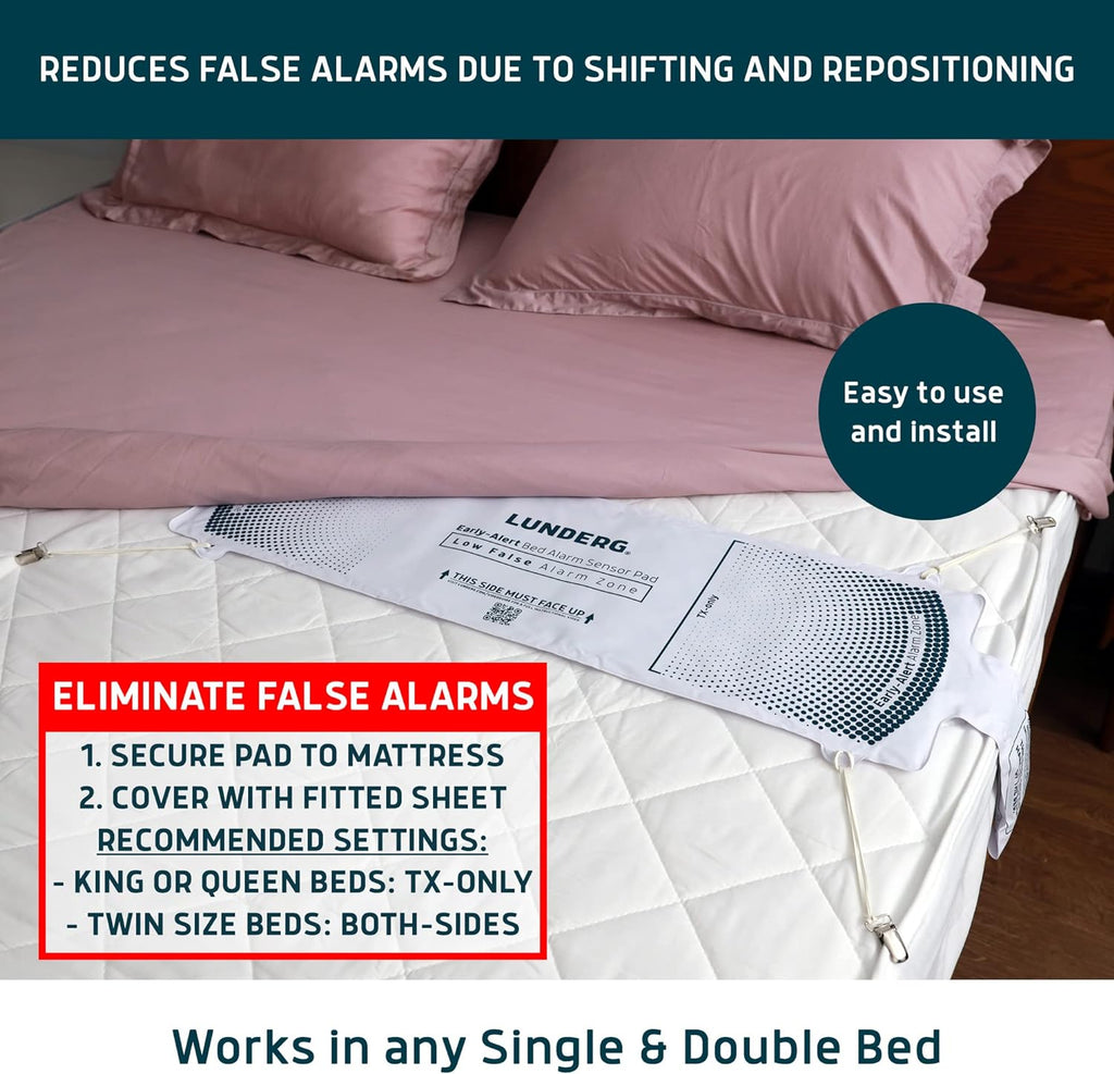 Lunderg Bed Alarm for Elderly Adults & Chair Alarm Set - Wireless Early-Alert Sensor Pad, Chair Pad & Pager - Bed Alarms and Fall Prevention for Elderly and Dementia Patients - Full Caregiver Set