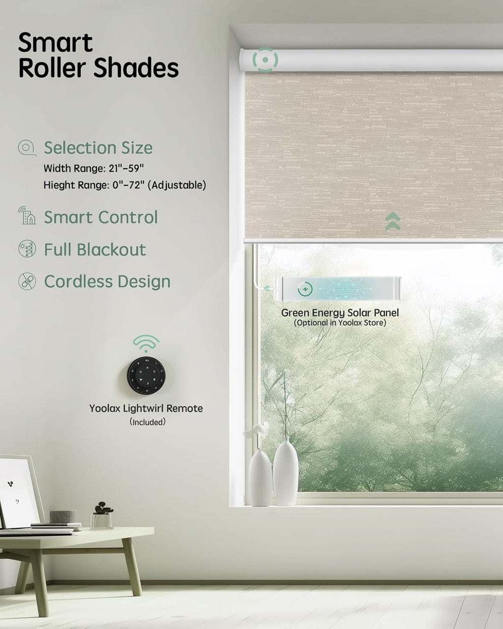 Yoolax Motorized Blinds with Remote, Blackout Smart Blinds for Indoor Windows, Automatic Shades Compatible with Alexa Roller Window Shades with Valance (Jacquard Coffee, 32" W x 72" H)