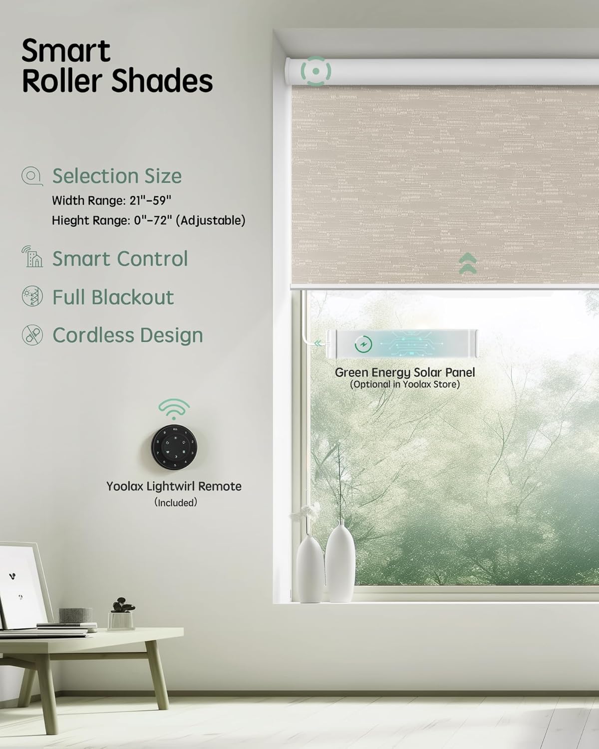 Yoolax Motorized Blinds with Remote, Blackout Smart Blinds for Indoor Windows, Automatic Shades Compatible with Alexa Roller Window Shades with Valance (Jacquard Coffee, 38" W x 72" H)
