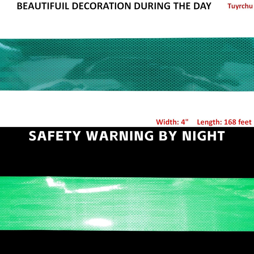 Non Fading Green Reflective Tape Outdoor Waterproof 4 inch Wide, High Visibility Warning Industrial Marking Tape, Safety Stickers (168 feet)