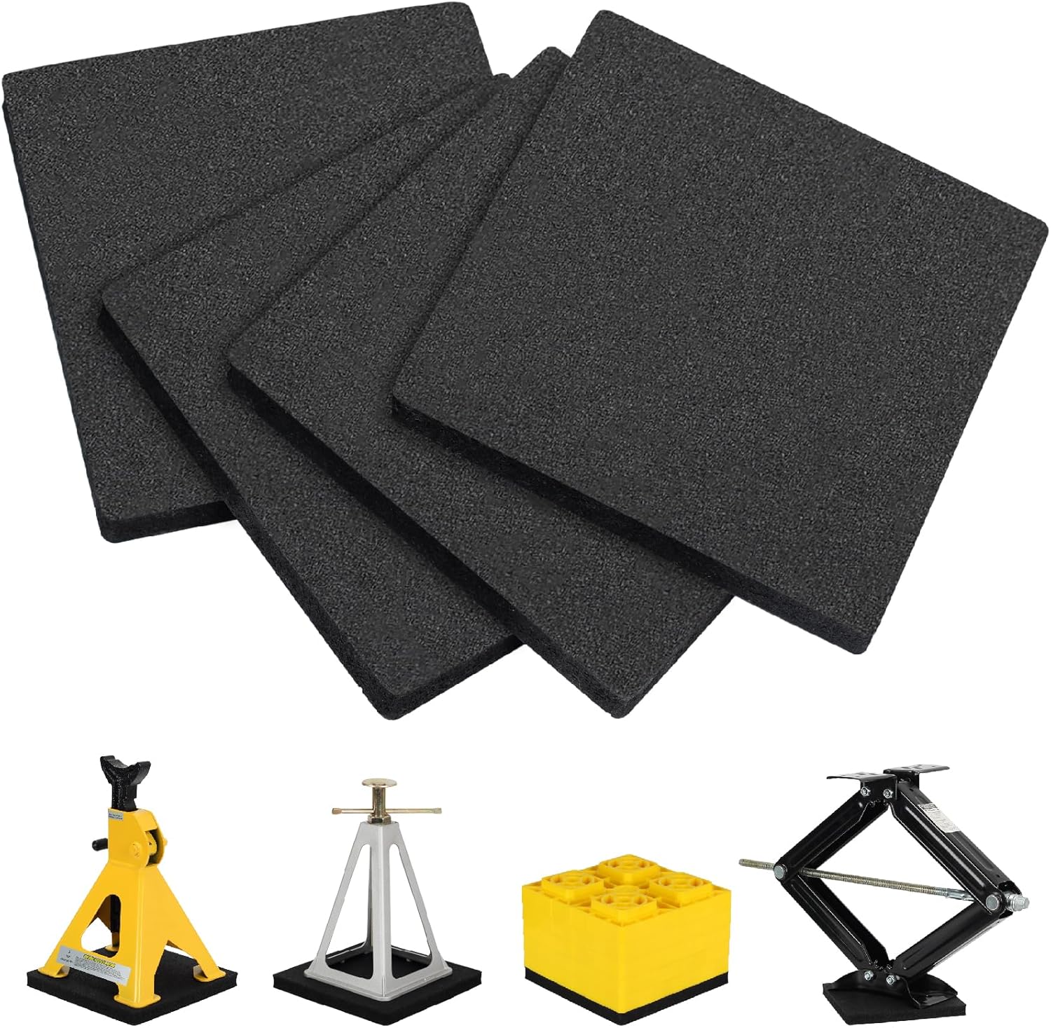 OULEME RV Leveling Block Flex Pads, 8.5” Rubber Jack Pads, Anti-Vibration & Anti-Slip Mats, for Camper Travel Trailer Jacks & Stands & Stabilizers on Uneven Surfaces, 4-Pack