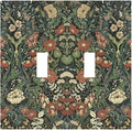 Decorative Switch Plates Vintage Dark Floral William Morris Green Flower 2 Gang Double Toggle Outlet Light Switch Cover Wall Plate Electrical Faceplate for living Room Home Decor