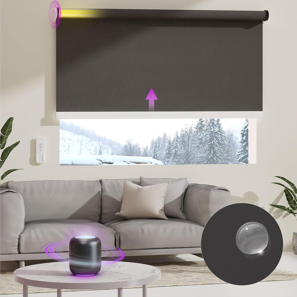 Astomi Motorized Roller Shades for Windows, Blackout Smart Blinds for Indoor, Effortless Remote & Voice Control, Compatible with Alexa, Google Home, Custom Size，Vinyl-Charcoal Gray