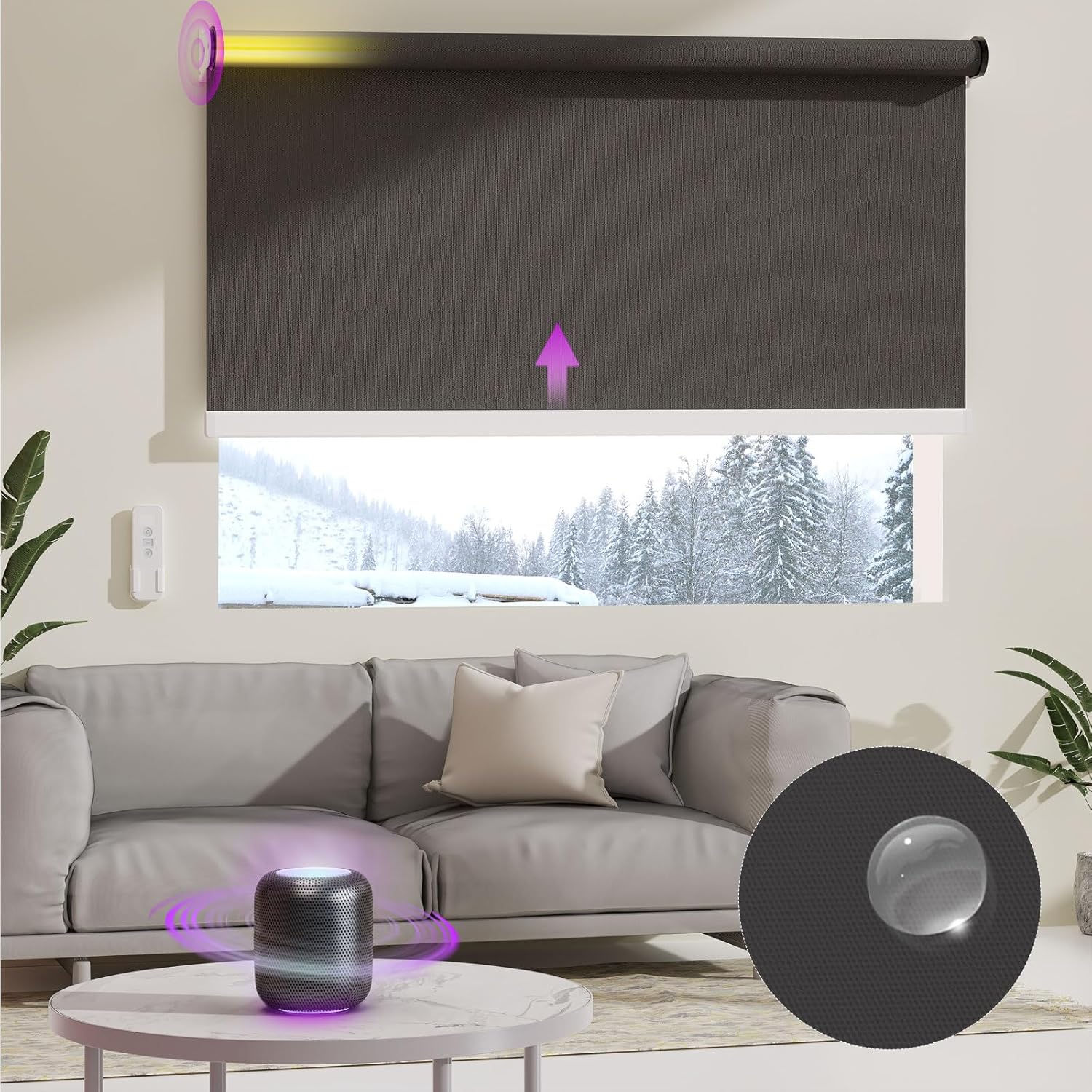 Astomi Motorized Roller Shades for Windows, Blackout Smart Blinds for Indoor, Effortless Remote & Voice Control, Compatible with Alexa, Google Home, Custom Size，Vinyl-Charcoal Gray