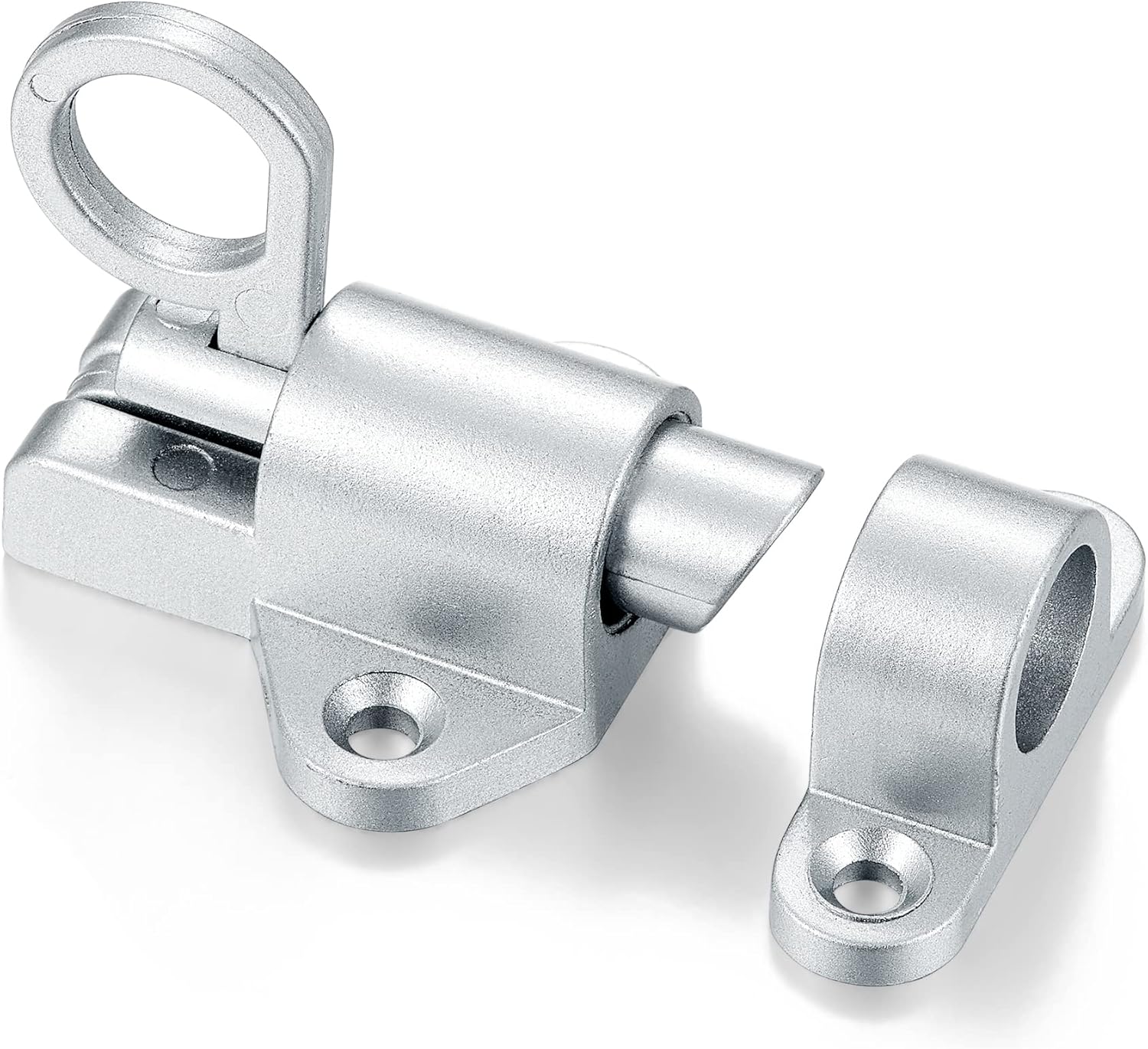 3 Packs Self-Closing Latches，Silver Gray Spring Door Lock，Resilient Bolt Latch Aluminum Alloy Safety Automatic Spring Barrel Slide Door Lock with Screws,Used for Gate,Window and Cabinet etc
