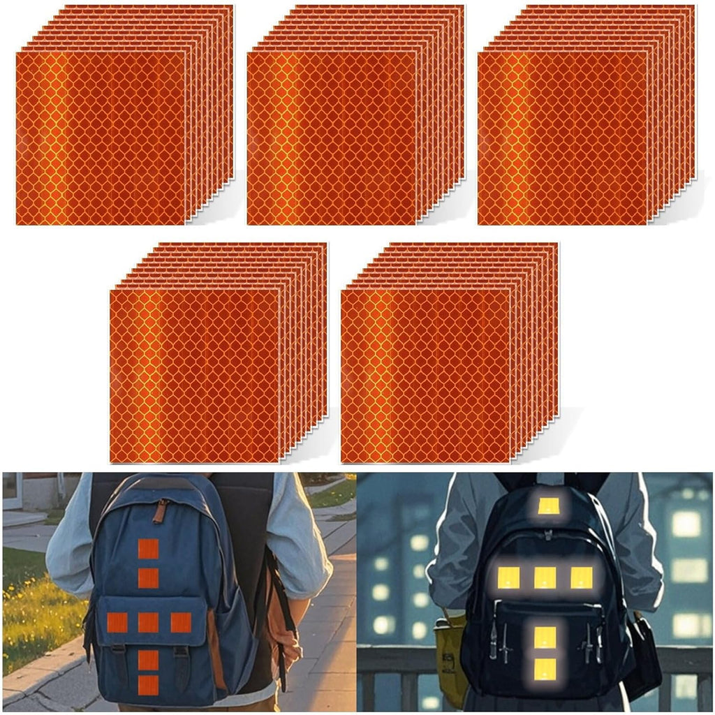 Non Fading Orange Reflective Stickers 4 inch X 4 inch, Outdoor Waterproof High Visibility Warning Safety Adhesive Reflector Tape (50 Pcs)