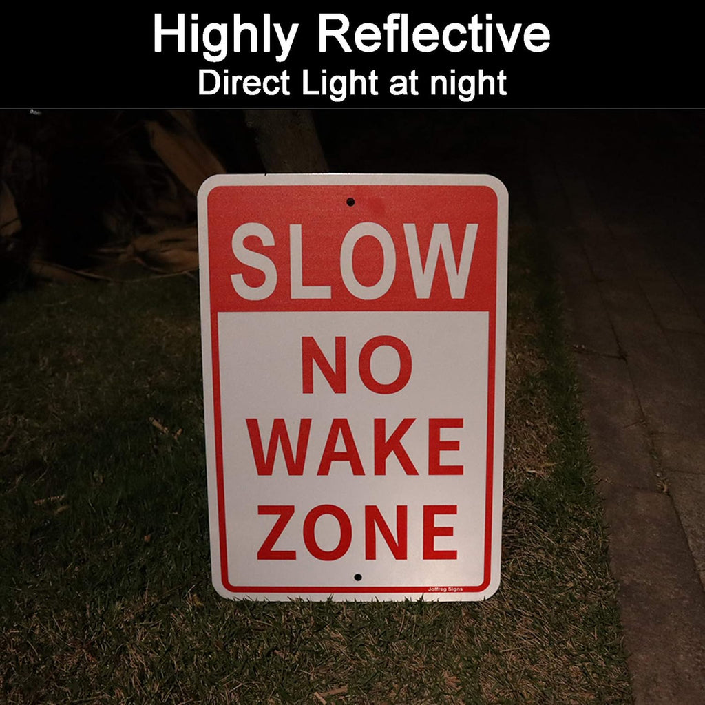 Joffreg Slow Down No Wake Zone Sign,17 x 12 Inches,Reflective Aluminum,UV Printed,Weather Resistant,Waterproof,Durable Ink,Easy to Mount,Outdoor Use,4 Pack