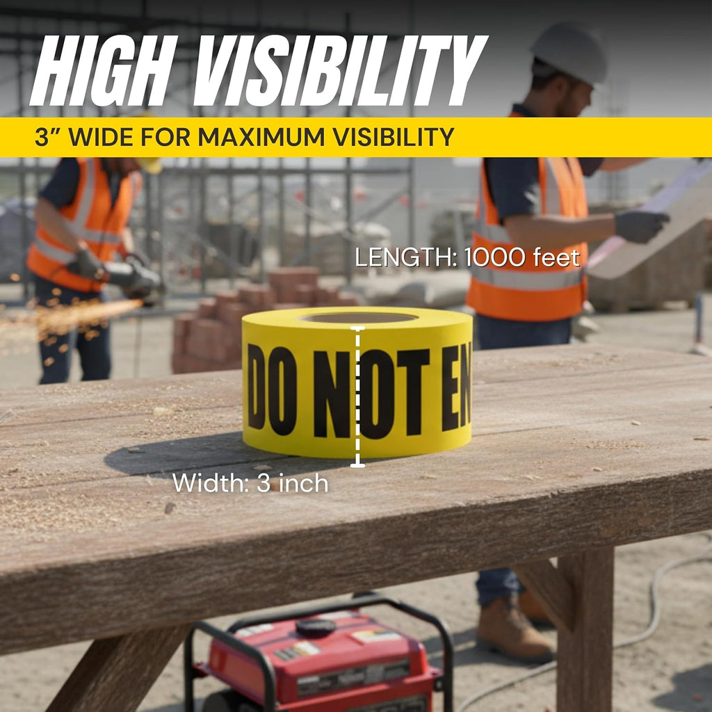 Caution Do Not Enter Tape 3 inch X 1000 feet • Bright Yellow with a Bold Black Print • 3 in. Wide for Maximum Readability • Tear Resistant Design