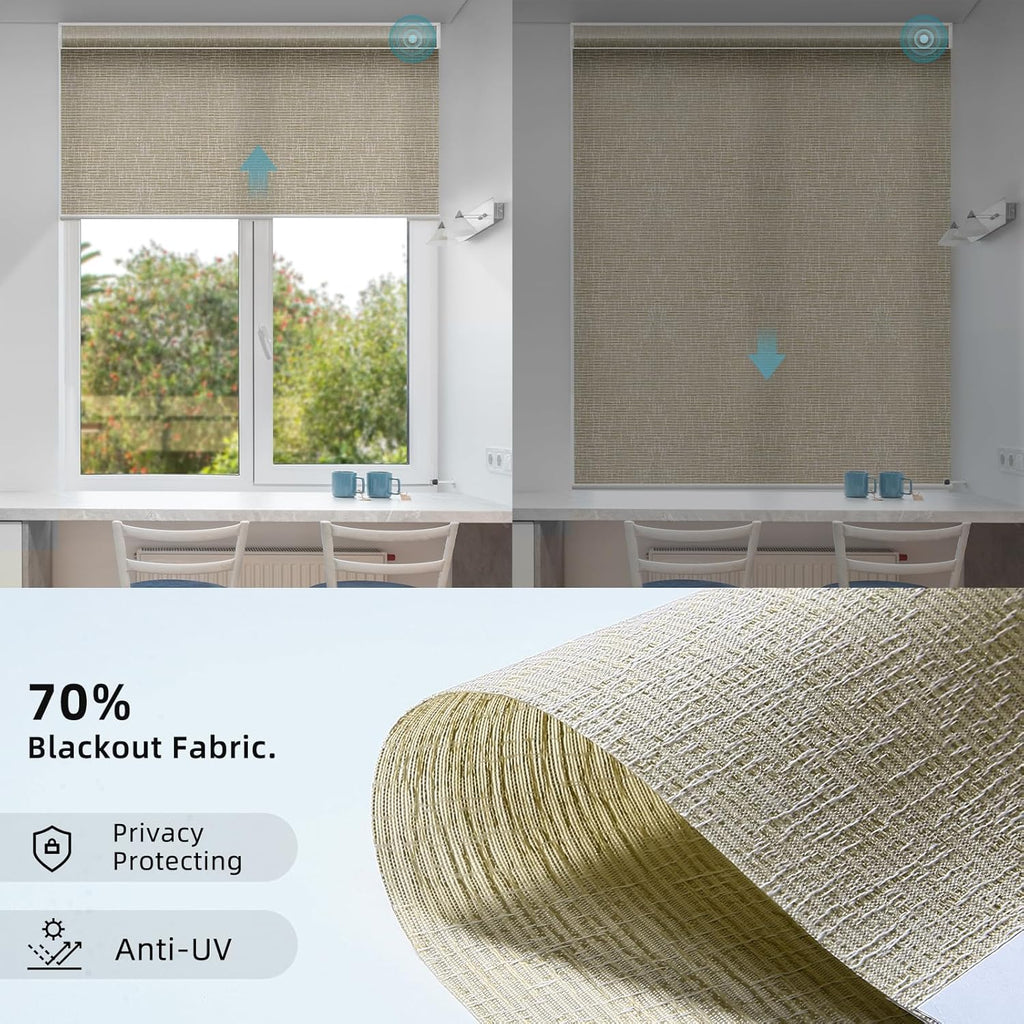 SmartWings Motorized Smart Blinds for Windows in Light Filtering, Electric Remote Roller Shades Compatible with Alexa/Google Home/Homekit, Custom Up to 110”W x 148”H, Safari Translucent Biscuit