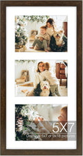 Golden State Art Three 5x7 Collage Picture Frame - Solid Wood with Tempered Glass - Multi Picture Frame Display Three 5x7 Photos with Mat - or One 9x18 Frame Without Mat for Wall Decor, Dark Brown