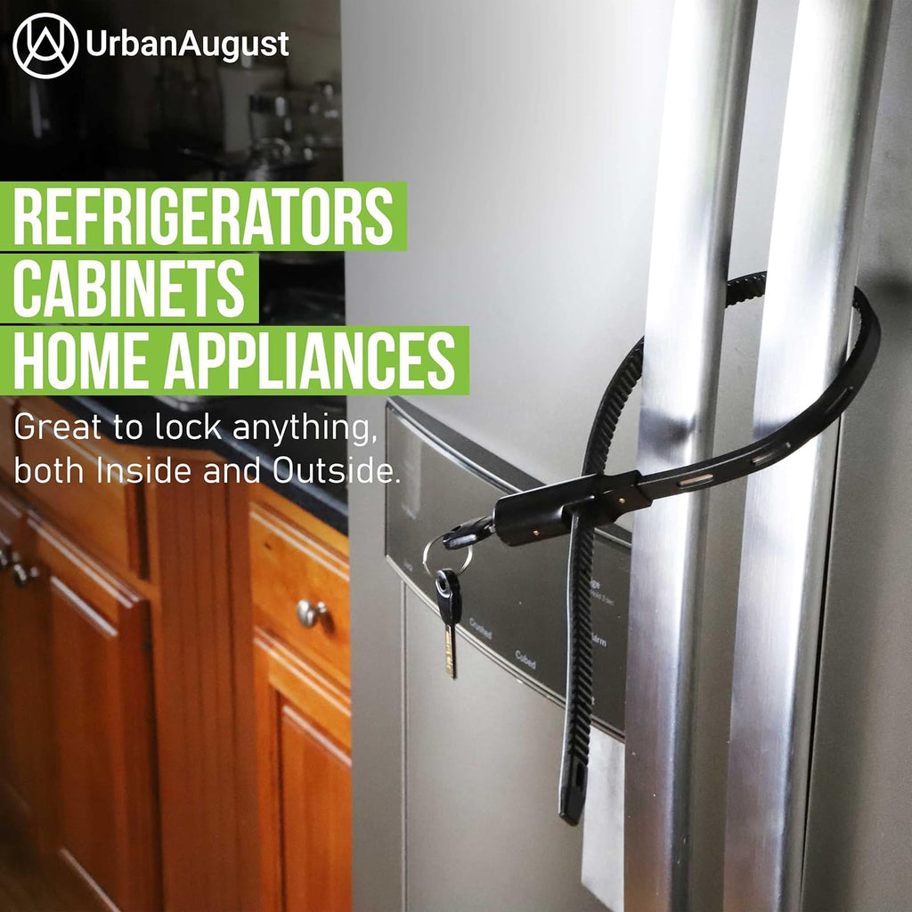 Urban August Adjustable Zip Tie Lock for Refrigerator Door Cabinet Bike Stroller Helmet - Multi-Purpose Keyed French Door Lock (10 Pack Keyed Alike)