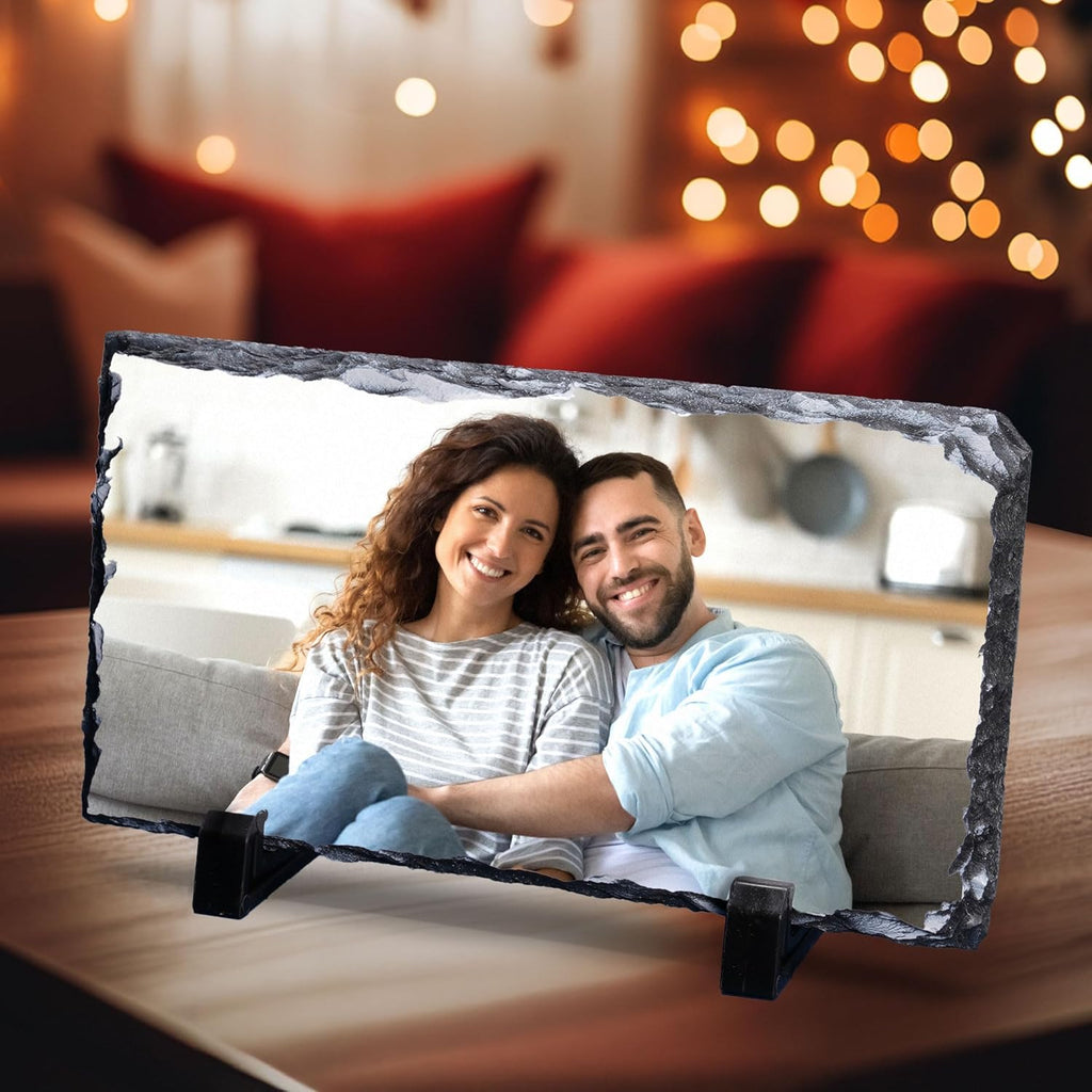 ArtPix 3D Christmas Personalized Slate Plate, Customized Xmas Photo Print Stone, Custom Picture Gift for Wife, Women, Family, Her, Him, Rock Slate Plaque Frame (Small - Rectangle)