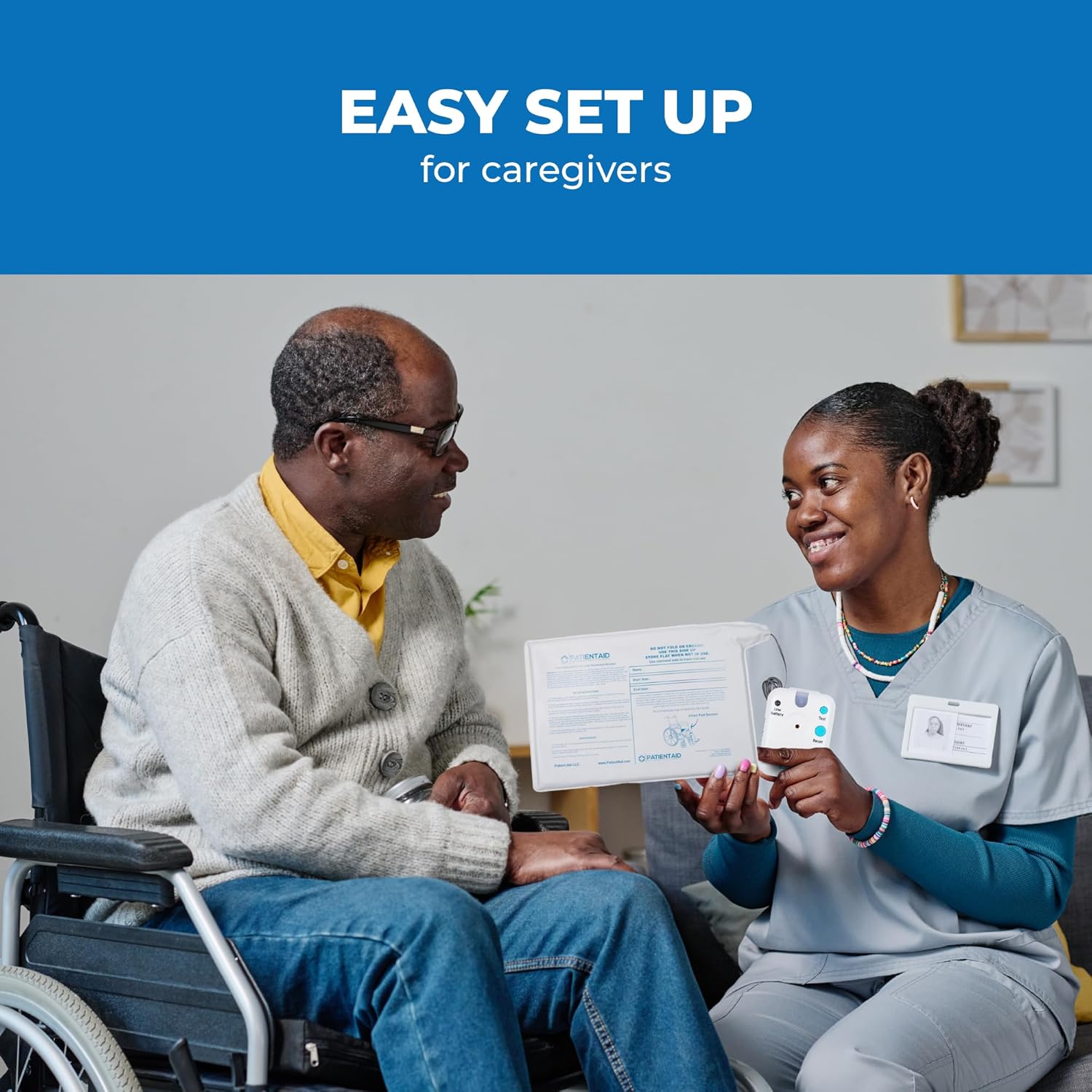 Patient Aid Chair Alarm with 10" x 15" Motion Sensor Pad and Wired Ring Device, Various Chime Sound and Mounting Options, AC Adapter and Battery Powered Wandering and Fall Prevention for Elderly