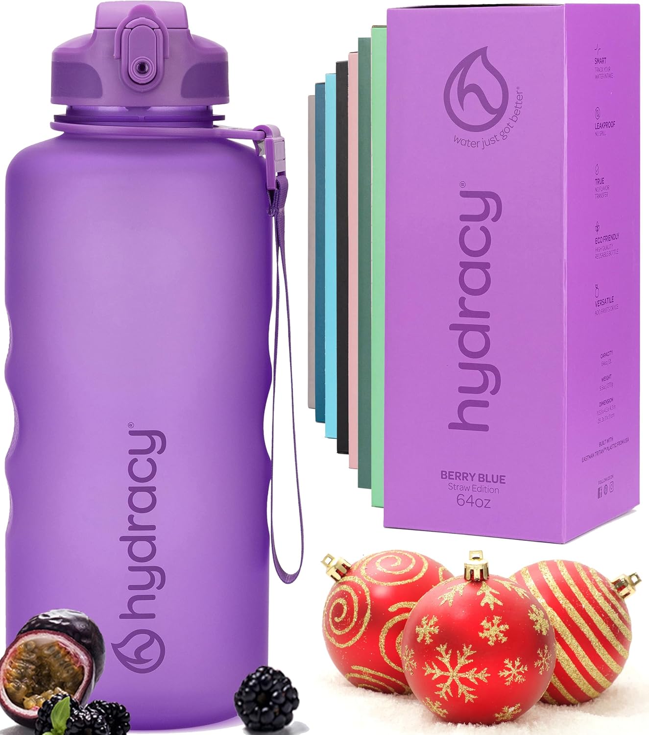 Hydracy Water Bottle with Time Marker -Large BPA Free Water Bottle & No Sweat Sleeve -Leak Proof Gym Bottle with Fruit Infuser Strainer & Times to Drink -Ideal for Fitness Sports & Outdoors